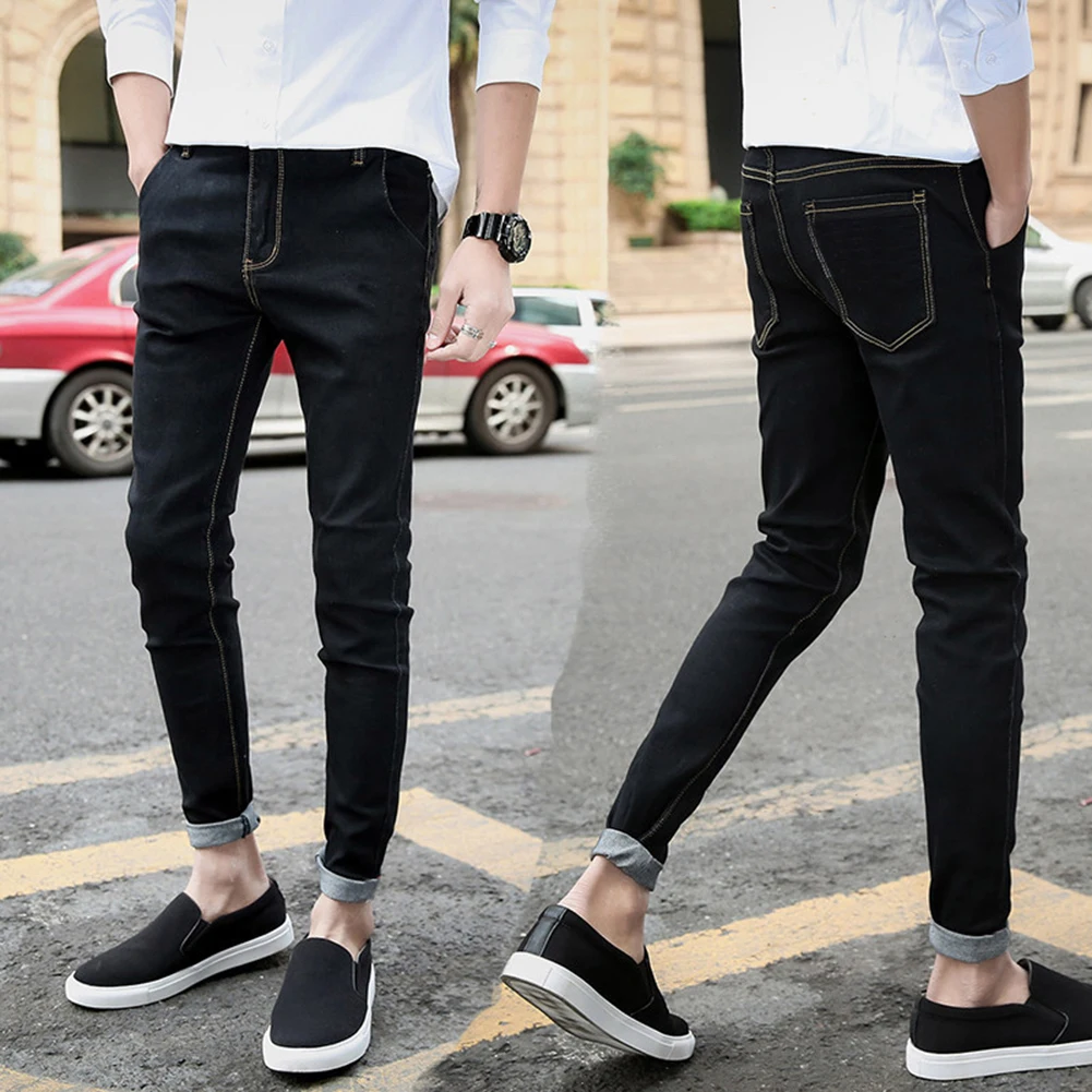 Модные Для мужчин девятый Брюки для девочек Тощий Slim Fit джинсы Повседневные