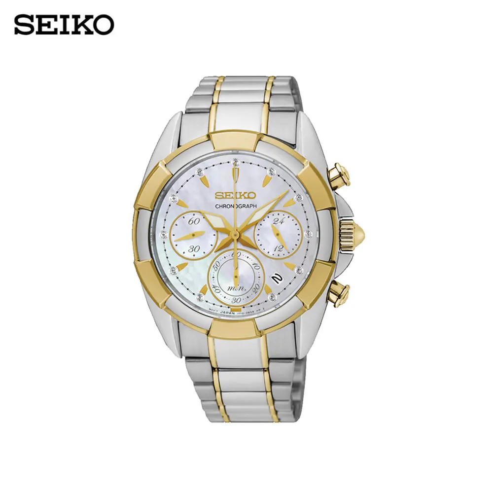 Наручные часы Seiko SRW808P1 женские с кварцевым хронографом на биколорном браслете|Женские наручные часы| |