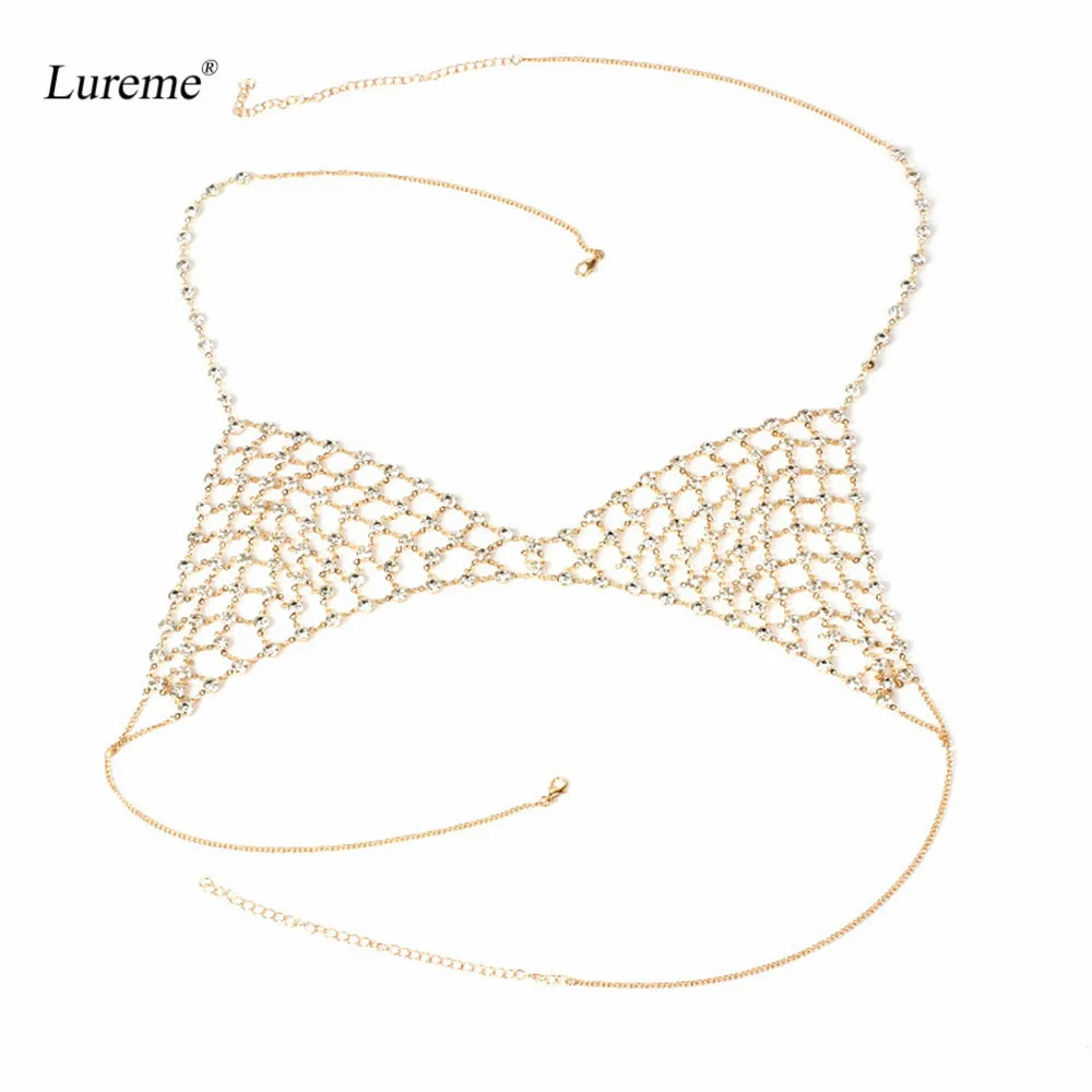 

Lureme Sexy Bikini Bra Chain Necklace Harness Gold Crystal Triangle Body Jewelry for Women (bc000021)
