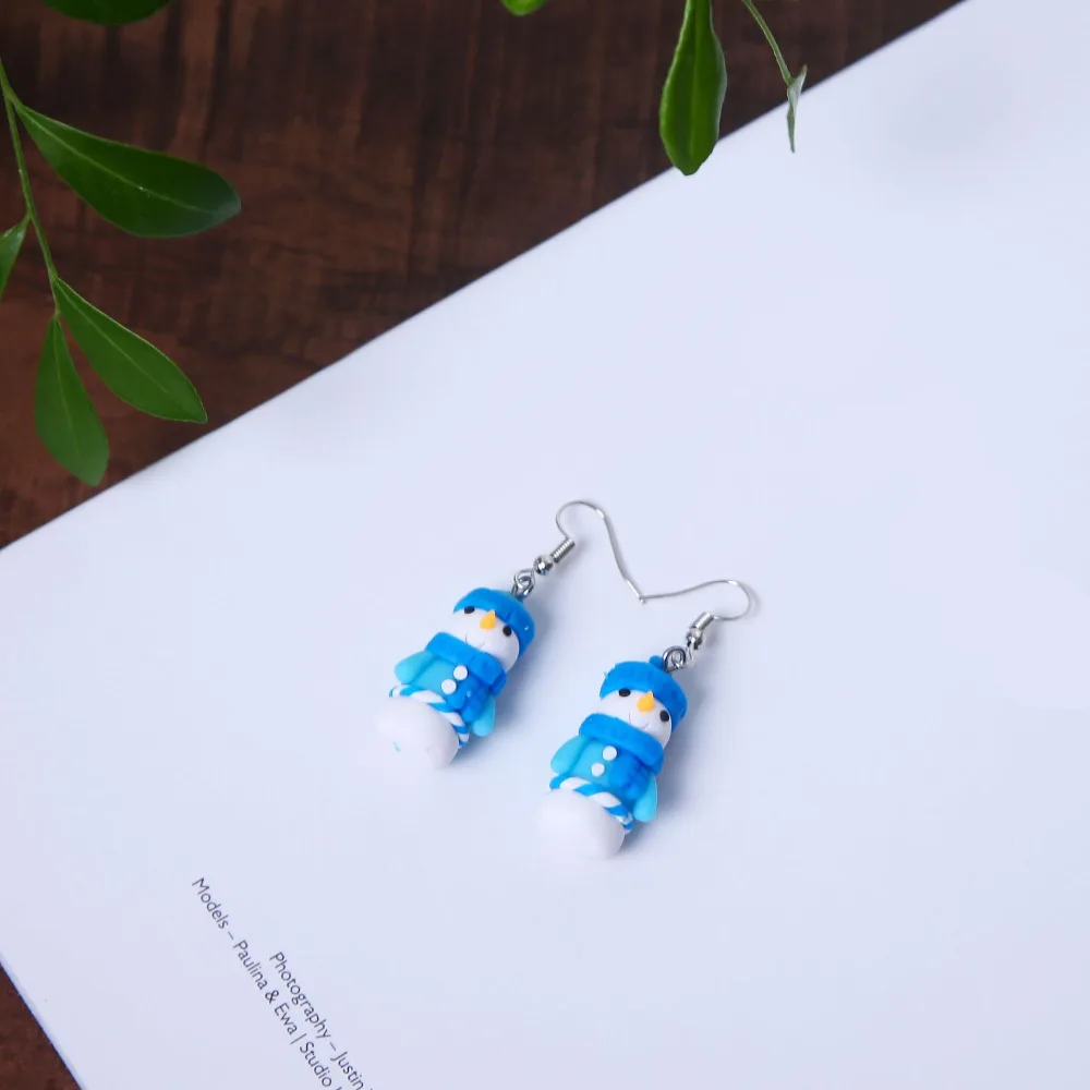 8Seasons New Fashion Kawaii Cartoon White/Blue Snowman Clay Winter Drop Earrings For Women Christmas Party Long Dangle | Украшения и