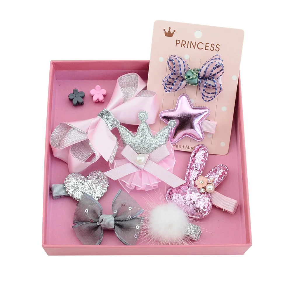 1pink 1 комплект/10 шт., модные, разные дизайны, корона в форме сердца, цветка, меховой шар, звезды, банты для волос с зажимом, бант, подарок для девочек, аксессуары для волос 685 - Цвет: 1pink