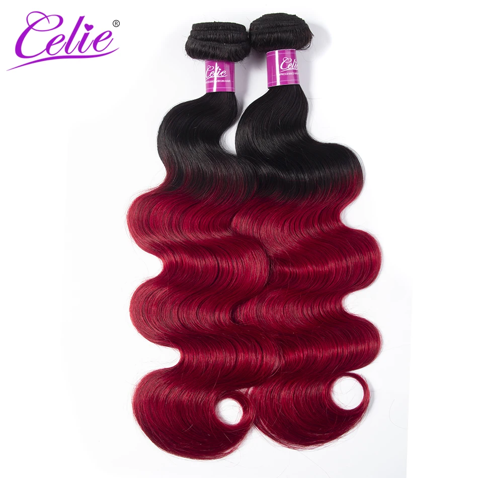 Волосы Celie бразильские волнистые волосы 1B Red Ombre пучки волос Remy пупряди для