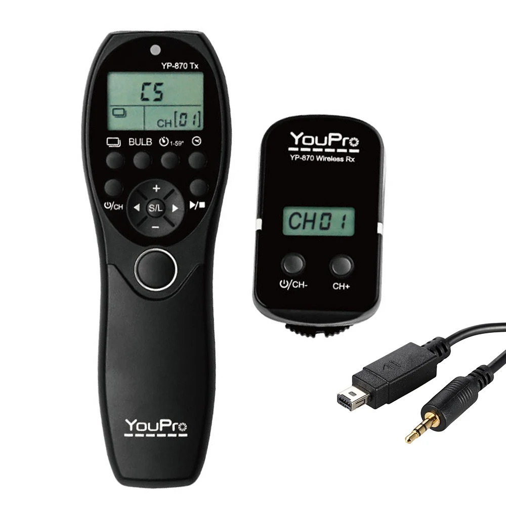 

YouPro YP-870 DC2 2.4G Wireless Remote Control LCD Timer Shutter Release Transmitter Receiver 32 Channels for Nikon DSLR Cameras