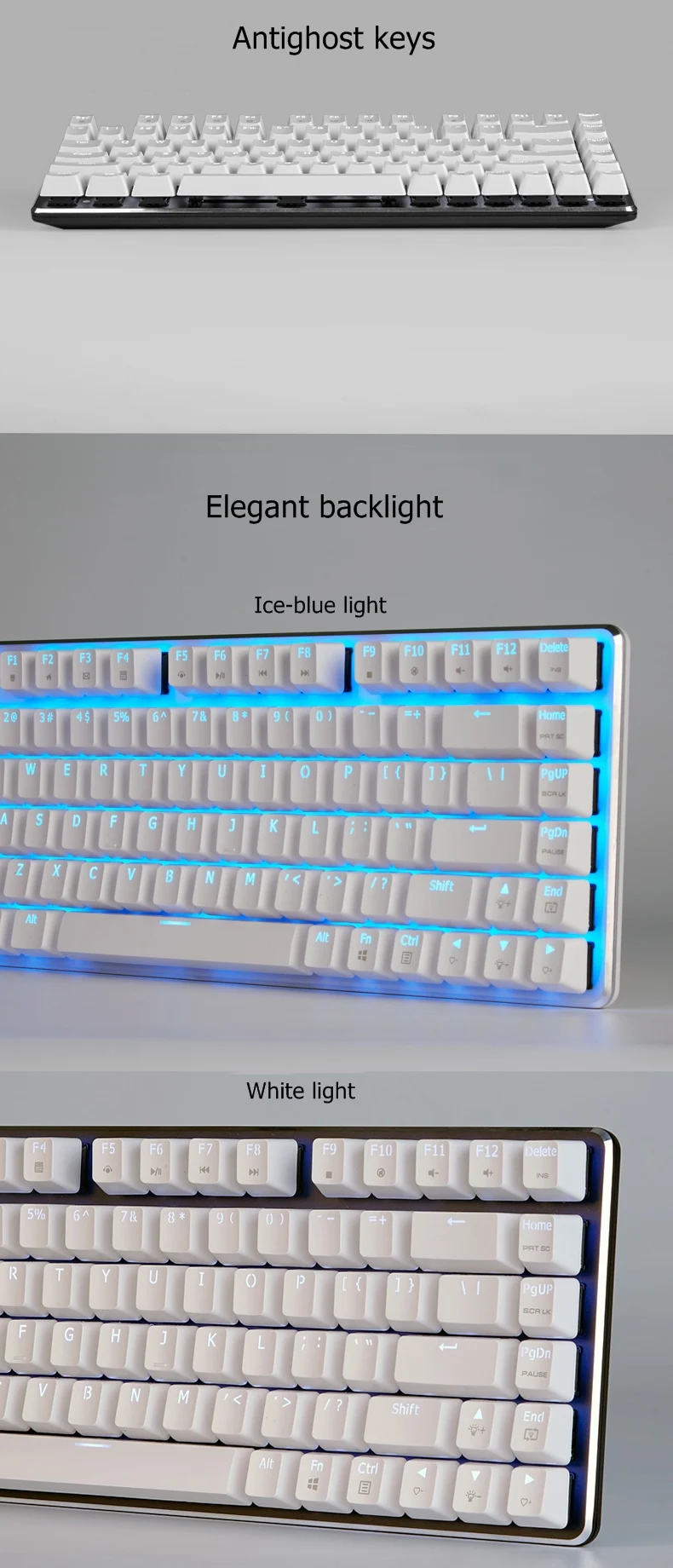 Новое поступление белая Magicforce 82 ключ USB Проводная эргономичная Механическая игровая клавиатура с подсветкой Переключатели Gateron; Синяя подсветка