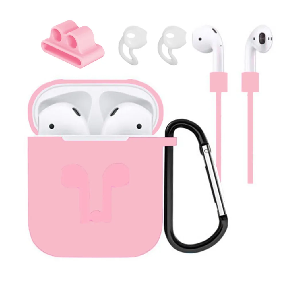 Pink color Упаковка из 5 аксессуаров, силиконовый чехол, чехол для наушников, анти потеря, ремешок, держатель, крепление для наушников, карабин, Пряжка для AirPods i9s i10 tws - Цвет: Pink color