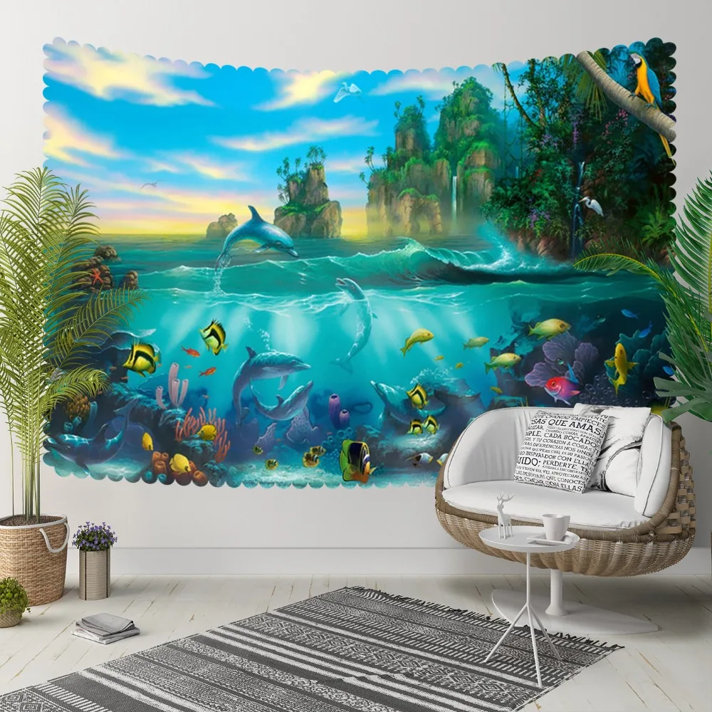 

Else Tropical Blue Sea Aquarium Fishes Green Trees 3D Print Decorative Hippi Bohemian Wall Hanging Landscape Tapestry Wall Art