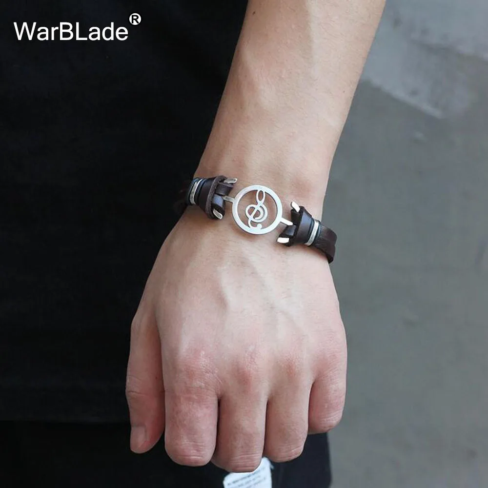 WarBLade 2018 New Design Musical Bracelet Bangles stainless steel Genuine Leather For Women Men Charm Jewelry pulseira | Украшения и