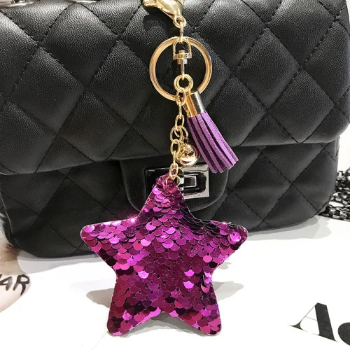 DoreenBeads модные золотые брелки, бежевые разноцветные кисти, королевский синий розовый блестящий кулон со звездой, популярные трендовые брелки, 1 шт - Цвет: 5