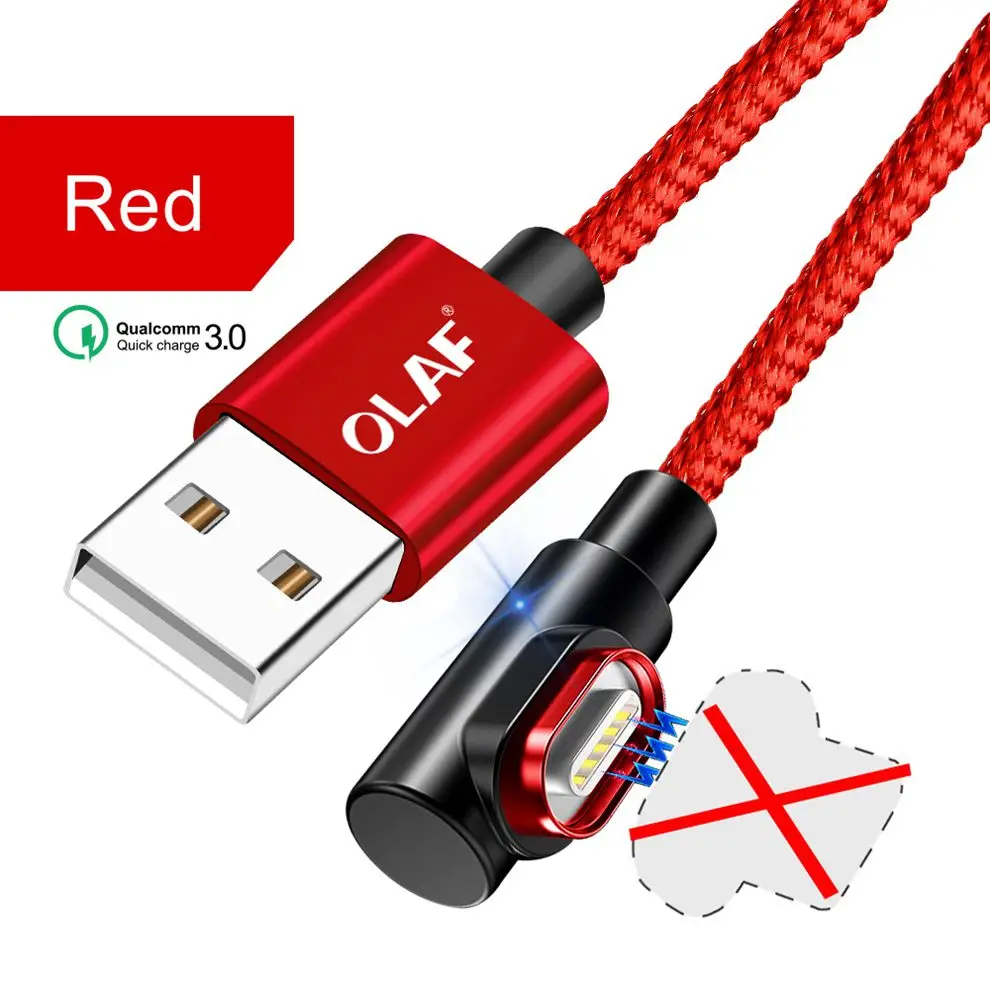Only Cable NO Plug Олаф 90 градусов 3а USB Магнитный кабель Micro usb type C кабель для iPhone XR X 7 samsung Xiaomi huawei Быстрый Магнитный кабель для зарядки - Цвет: Only Cable NO Plug
