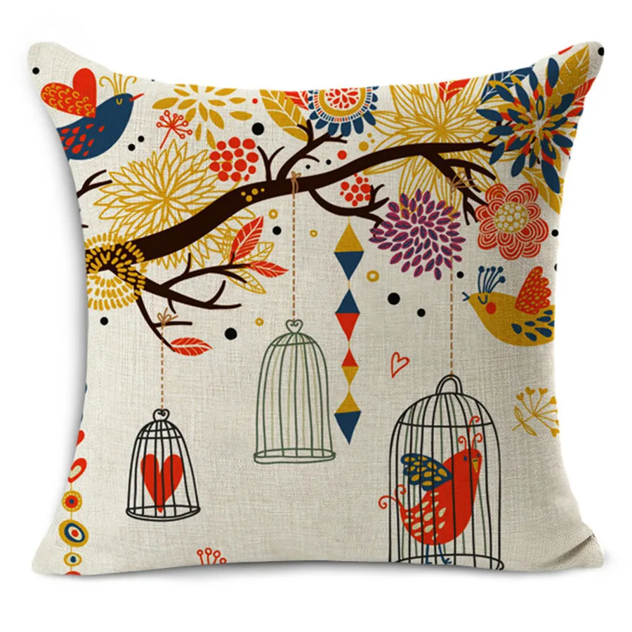 

Home Decorative Pillows Cushion 45x45cm pillowcase vintage parrot cute owls bird printed seat couch pillows 18" without core NL1