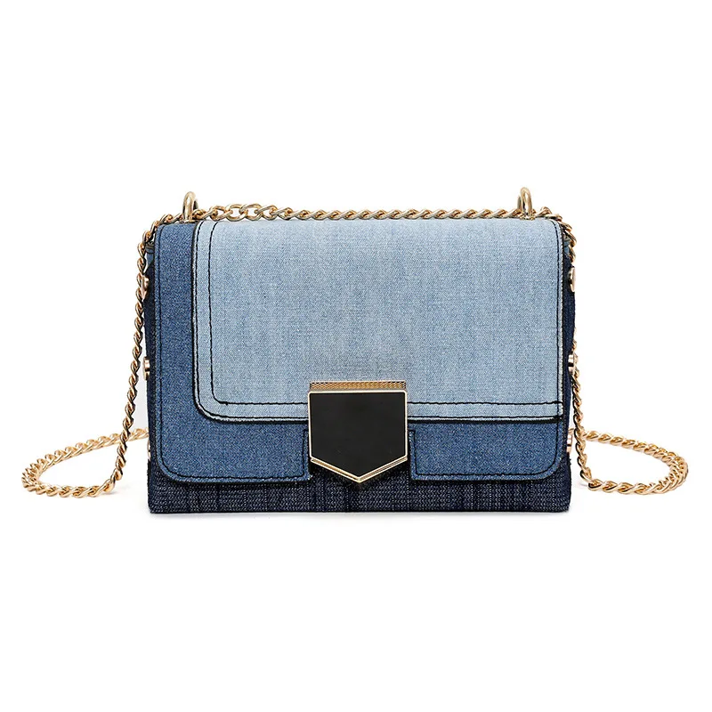 Новинка 2017 года деним клапаном Женская мода sling bag Цепи сумка Лоскутная панельная