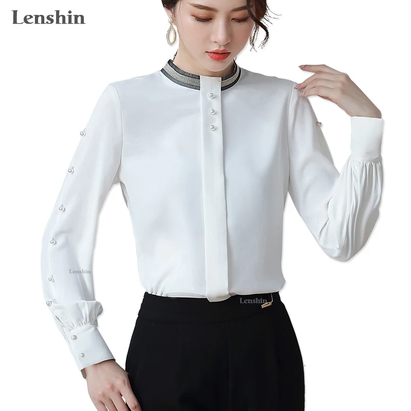 Женская кружевная рубашка Lenshin мягкая и удобная блузка с длинными рукавами