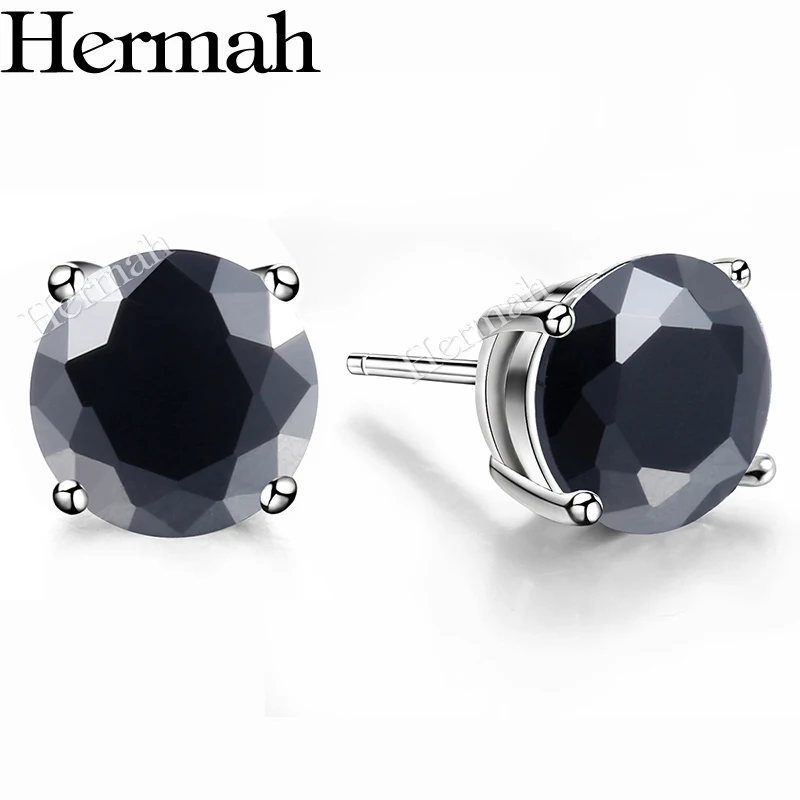 Hermah женские шпильки Серьги круглой огранки Черный CZ HSEM06F|stud earrings|cz stud earringscz earrings |