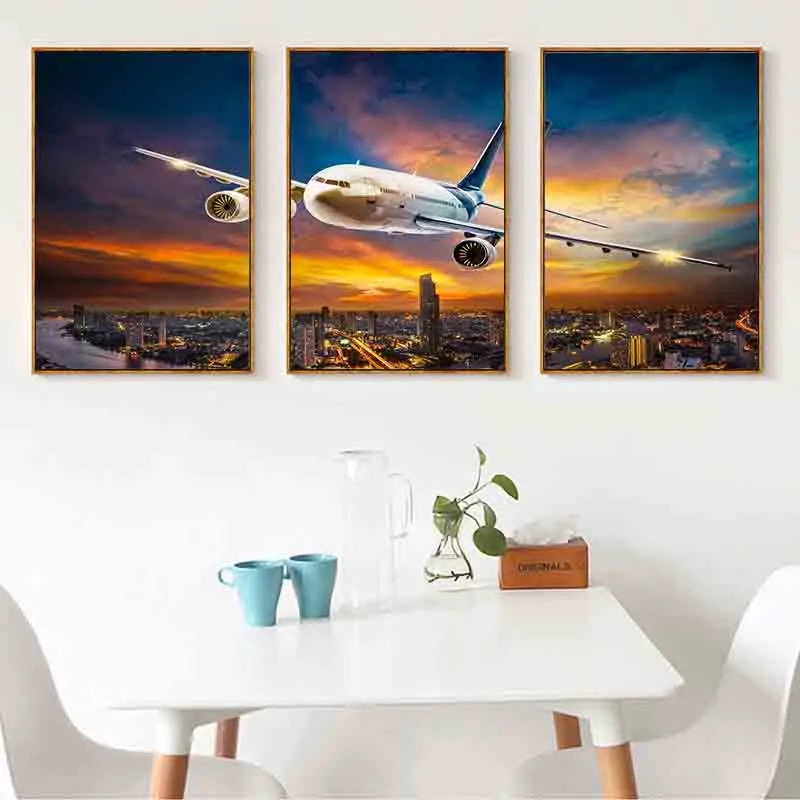 

Air Plane Canvas Art Landscape Spray Painting Posters and Prints Home Decor Paintings For Living Room Wall Art Aircraft 3 panel