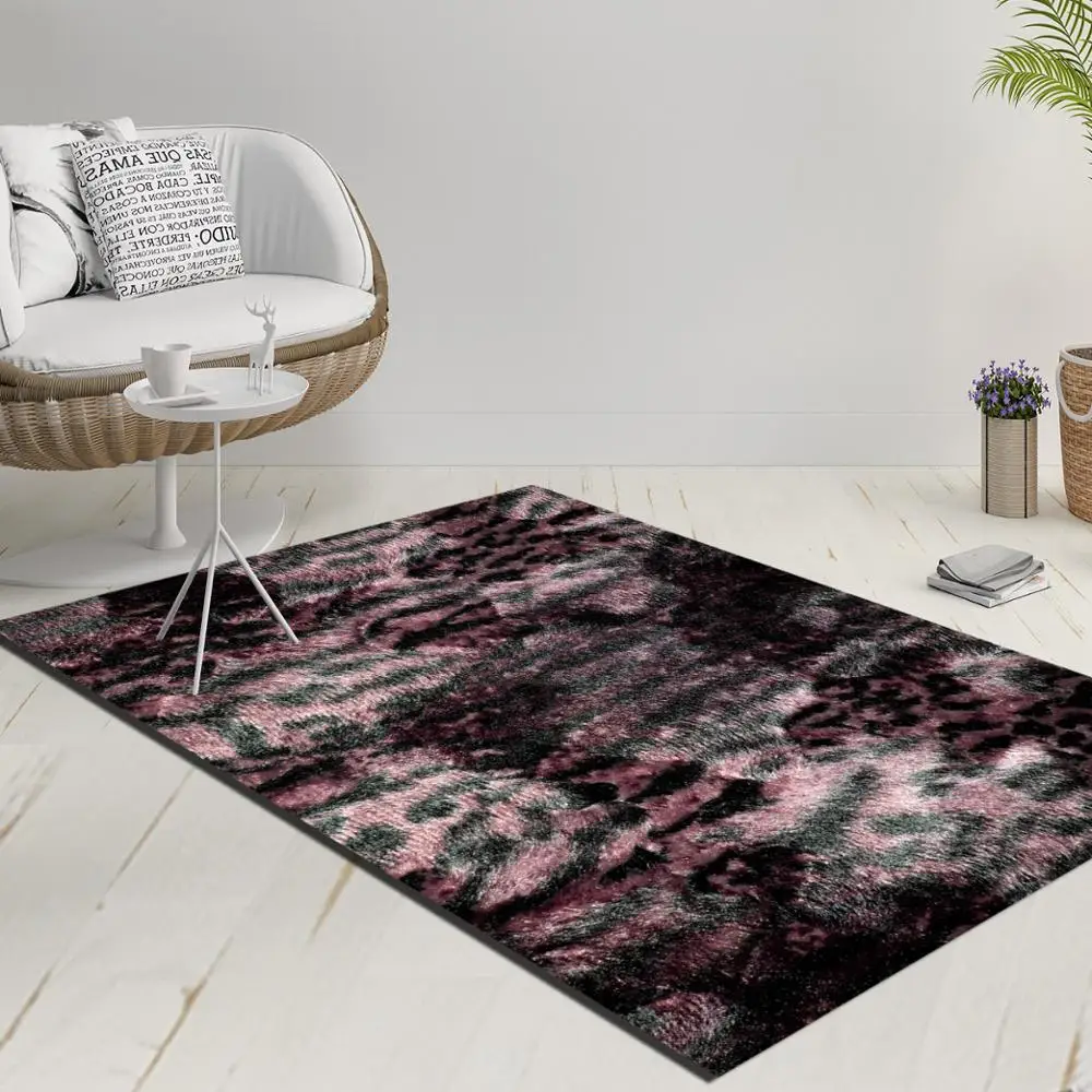 

Else Purple Pink Black Vintage Leopard Fur Decorative 3d Print Anti Slip Kilim Washable Decorative Kilim Rug Modern Carpet