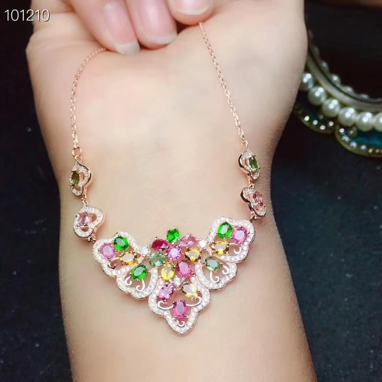 KJJEAXCMY boutique jewelry 925 pure silver inlaid natural tourmaline Jewelry Pendant Necklace support detection | Украшения и
