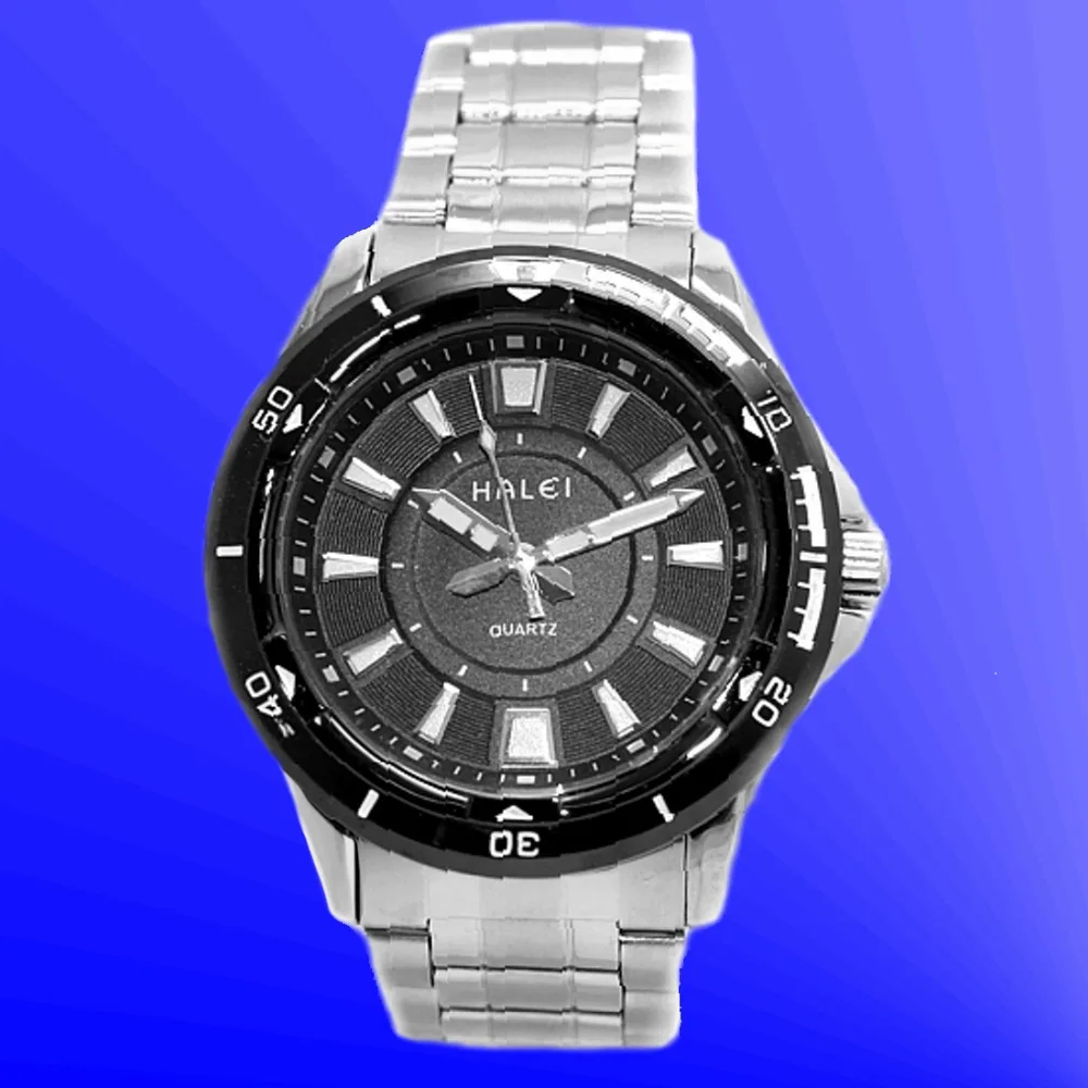 Men Watch Black Dial Fashion Stainless Steel Band Black Watchcase Mens Trendy Watch