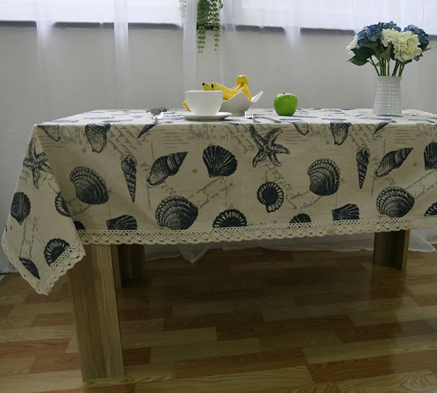YMQY 2018 Europe Style Linen Cotton Table Cloth Lace Tablecloths Sea Shells Cover Towel for Picnic ROMORUS Hot Sale Home Decor | Дом и сад
