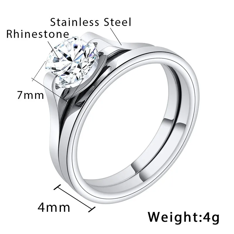 Davieslee Womens Girls Solitaire Ring Set Stainless Steel Fashion Round Cut Rhinestone Gold Silver Tone 4mm LKR116 | Украшения и