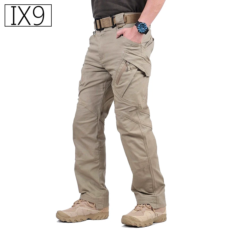 Мужские тактические брюки-карго IX9, армейские хлопковые брюки спецназа с множеством карманов, эластичные повседневные брюки, XXXL от AliExpress WW
