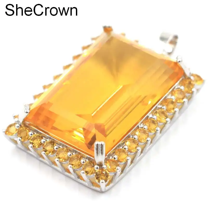 Большой тяжелый SheCrown 20,5 г прямоугольник 30x20 мм Золотой Цитрин женские вечерние Серебряный кулон 46x28 мм
