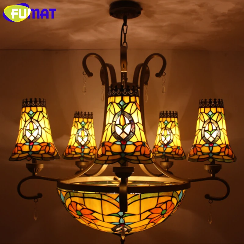 Витражная люстра FUMAT Tiffanylamp подвесной светильник в стиле Тиффани освещение для