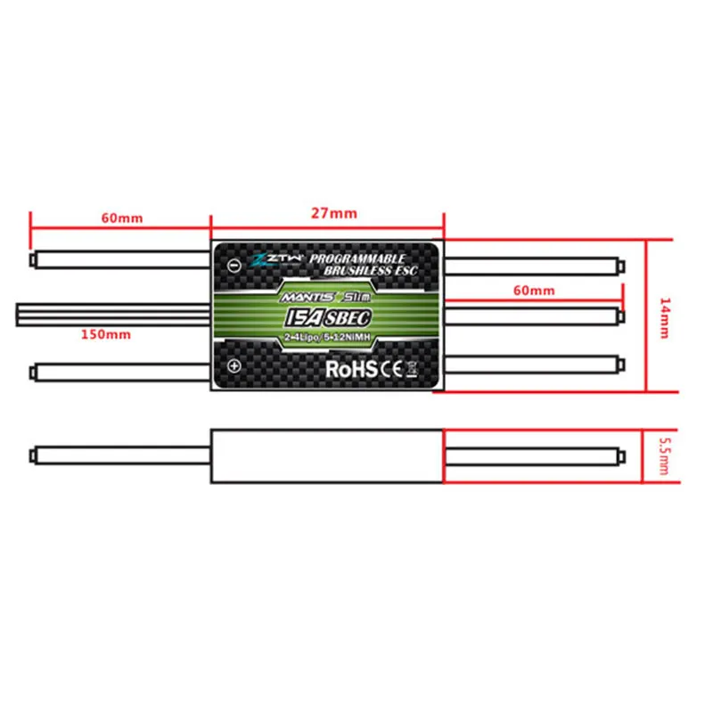ZTW Mantis Slim 15A SBEC бесщеточный контроллер скорости ESC для моделей RC | Игрушки и хобби