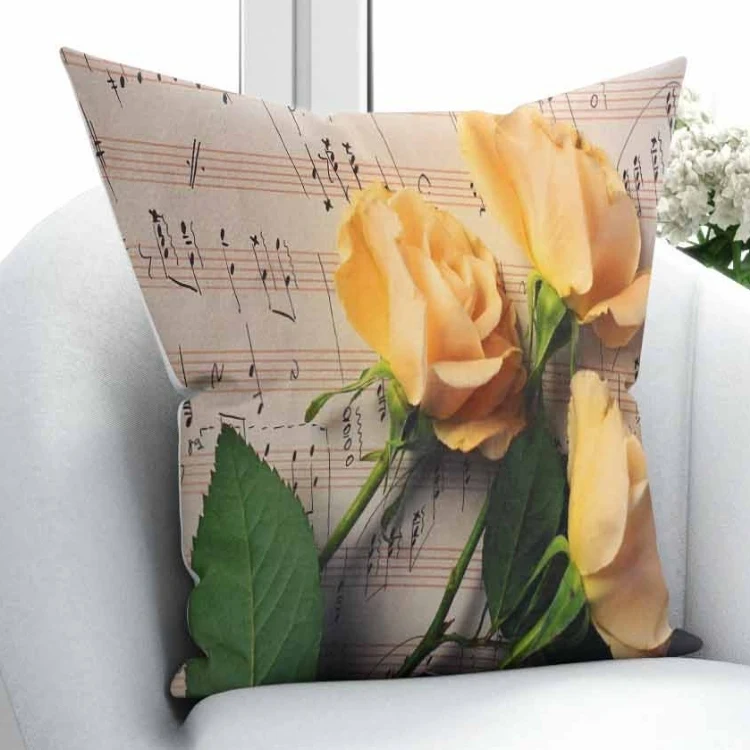 

Else Brown Music Notes Yellow Roses Green Leaves Flowers 3D Print Throw Pillow Case Cushion Cover Square Hidden Zipper 45x45cm