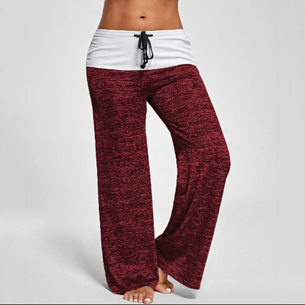 Свободные Цвет блок широкие брюки Мотобрюки Drawstring Для женщин Повседневное Йога