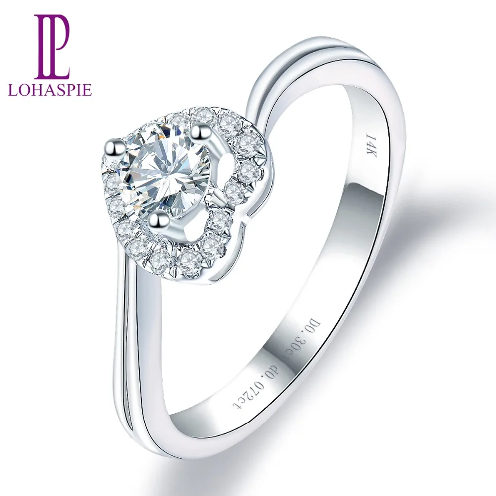 LP обручальное кольцо с бриллиантом 14K белое золото Moissanite алмаз 0.30ct настоящий