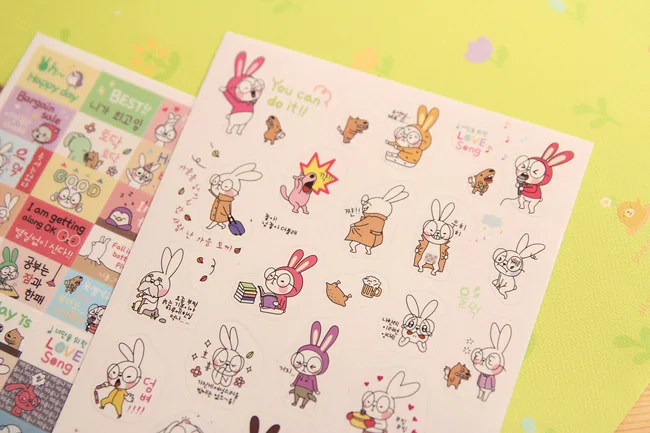 6 листов/набор милые прозрачные наклейки из ПВХ с кроликом бумажный Дневник для