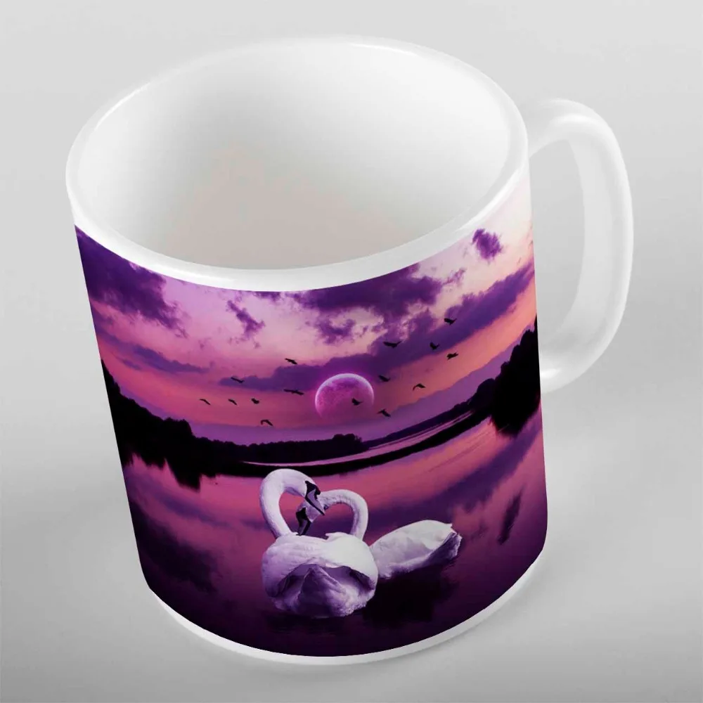 

Else Purple Black Landscape Wiev Lake on White Swans Moon 3d Print Gift Ceramic Drinking Water Tea Bear Coffee Cup Mug Kitchen