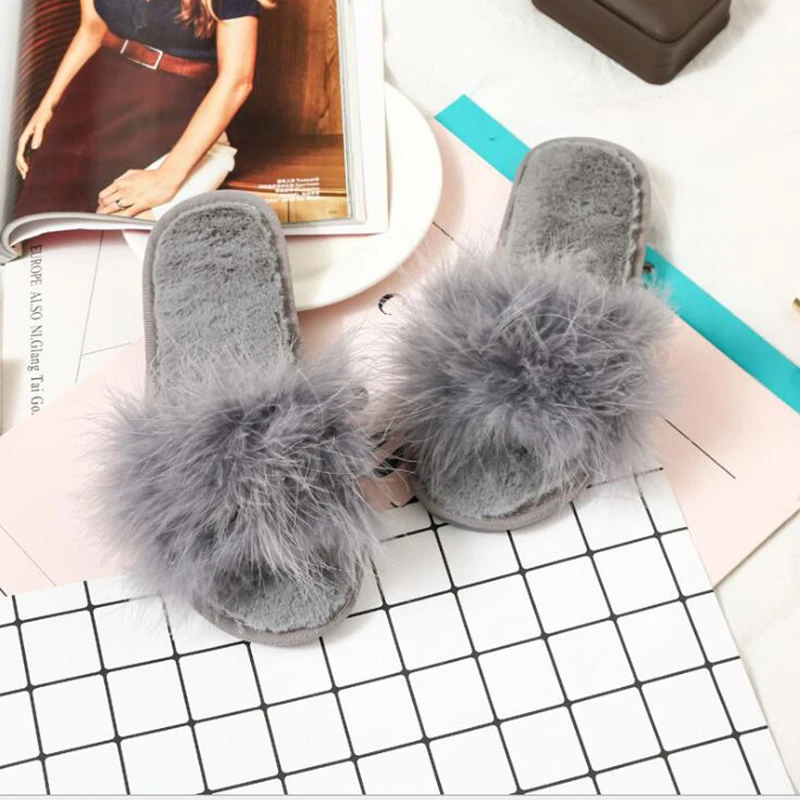 Женские шлепанцы из страусиного меха на платформе искусственный шелк бант