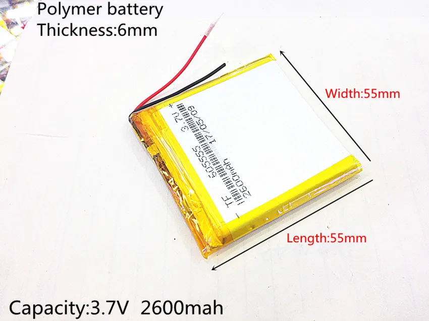 

3.7V 2600mAh 605555 Lithium Polymer LiPo Rechargeable Battery ion cells For Mp3 Mp4 Mp5 DIY PAD DVD E-book headset