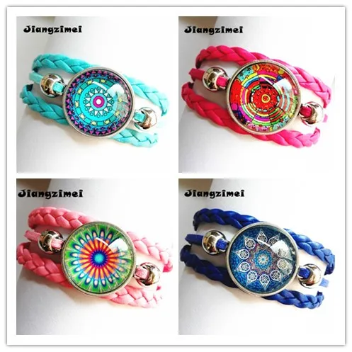 

24pcs silver henna bracelets Mandala Flower Art Glass Round Dome bracelet for Women Jewelry