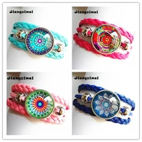 24pcs silver henna bracelets mandala flower art glass round dome bracelet for women jewelry