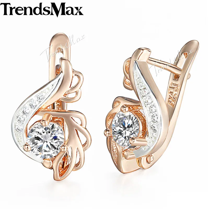 

Trendsmax Earrings For Women 585 Rose Gold Swirl Shaped Cubic Zirconia Cz Women Earrings Jewelry Gifts KGE104