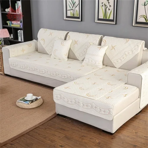 Beige per pic Стеганый хлопковый секционный чехол для дивана с вышивкой в виде звезды луны, чехлы для мебели, чехлы для дивана, Защитные чехлы для дивана, fundas SP5669 - Цвет: Beige per pic