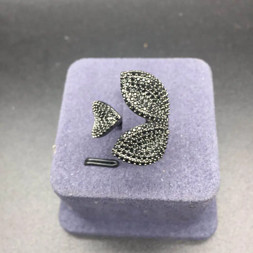 black Cz Pave Установка уникальное кольцо с листьями розы Открытый регулируемый большой набор колец для женщин модные свадебные вечерние аксессуары на палец - Цвет основного камня: black