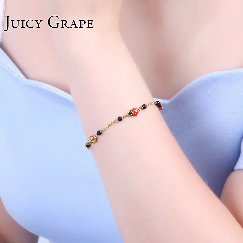 Juicy Grape Cute Ladybug Gilded Chain Handmade Enamel Link Bracelet For Women Fashion Jewelry Christmas Gift | Украшения и