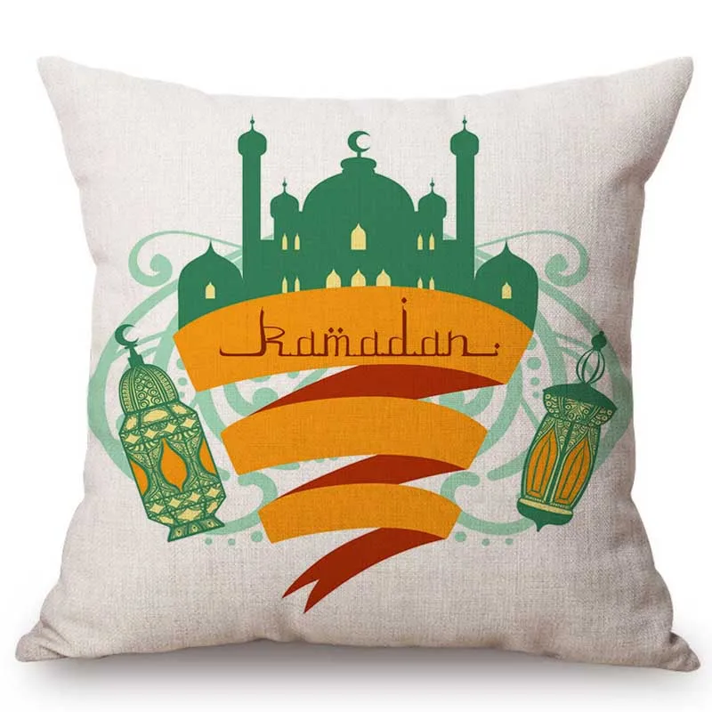 Islamic Cartoon Ramadan Muslim Lantern Mosque Art Home Decoration Throw Pillow Case Cotton Linen Islam Festival Cushion Cover | Дом и сад