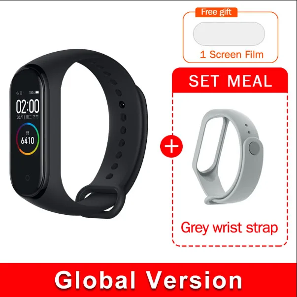EN Add Grey Strap Глобальная версия,, xiaomi mi band, 4 цвета, экран,, новейший музыкальный умный Браслет, пульсометр, фитнес, 135 мА/ч, bluetooth 5,0 - Цвет: EN Add Grey Strap