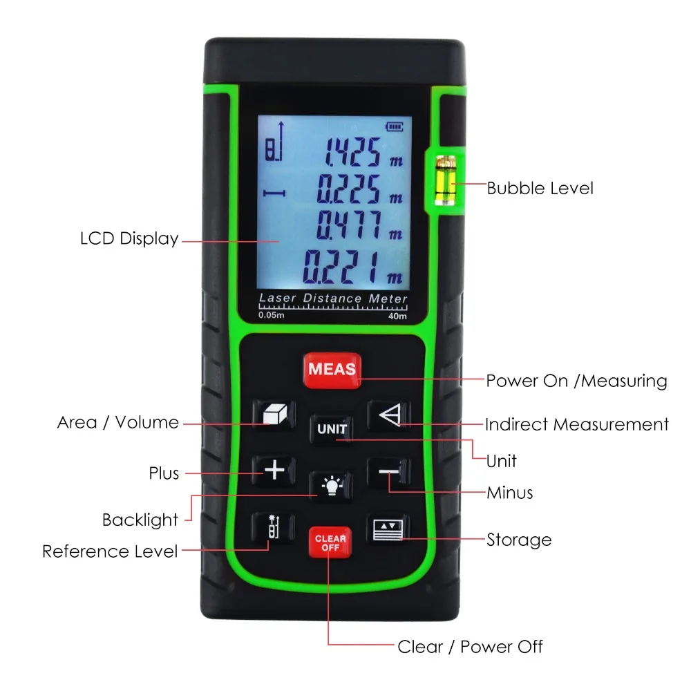 Laser Distance 40M Rangefinder Measurement Handheld +/-2mm Accuracy IP54 Digital Electronic Precision Area Volume Tool | Инструменты