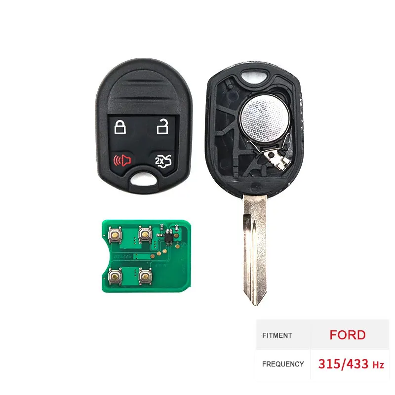 Dzanken 4 Buttons Remote Car Key 315/433MHz for Ford Lincoln Mercury Mazda (CWTWB1U793 4-btn)&amp Transponder Chip &amp Uncut Blade |