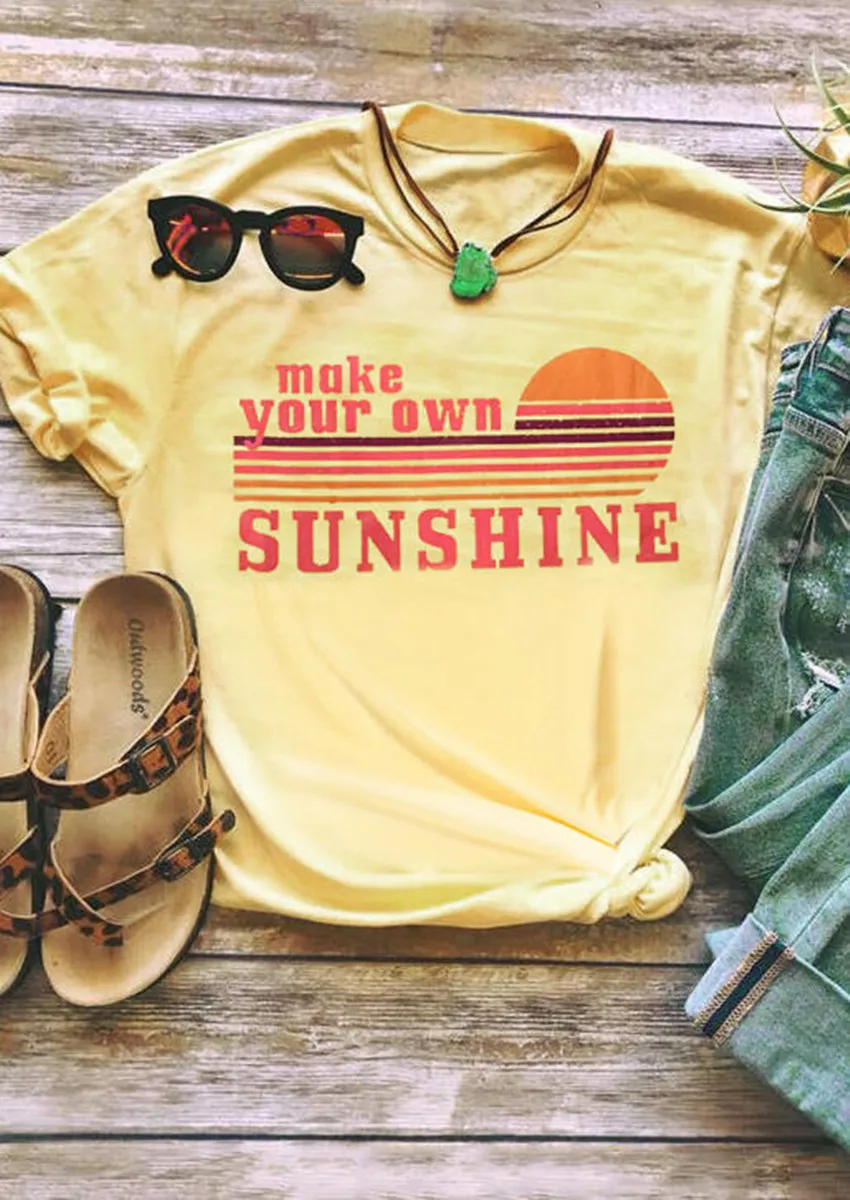 Summer Tops For Women 2019 Tee Make Your Own Sunshine Print T-Shirt Casual Yellow t shirt femme O-neck Short Sleeve Tees | Женская