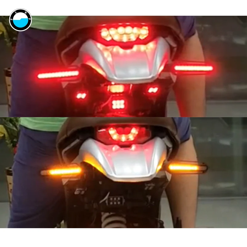 

4 pcs Three-use Flowing Water lighting LED motorcycle turn signal red brake lamp Indicators Blinkers flicker