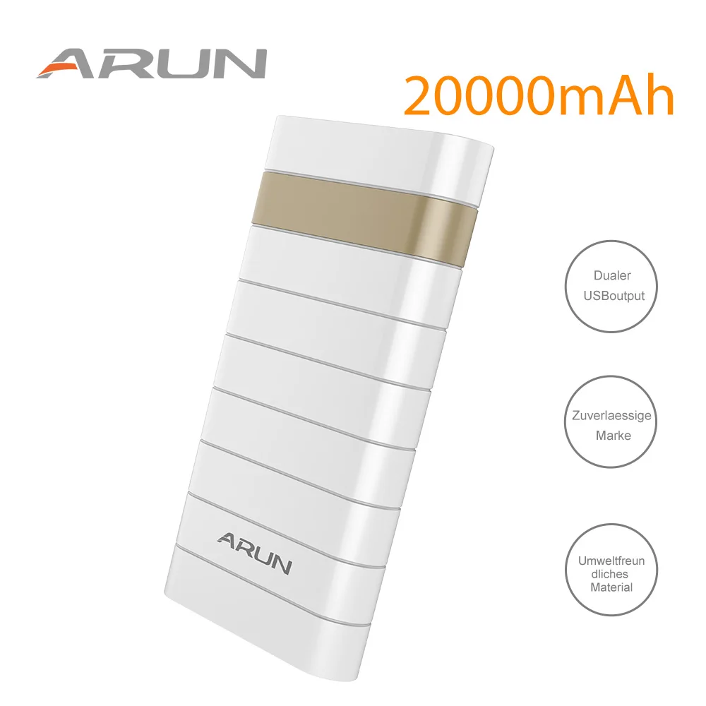 ARUN 20000 мАч Внешний аккумулятор PoverBank 2 USB power Bank портативное зарядное устройство