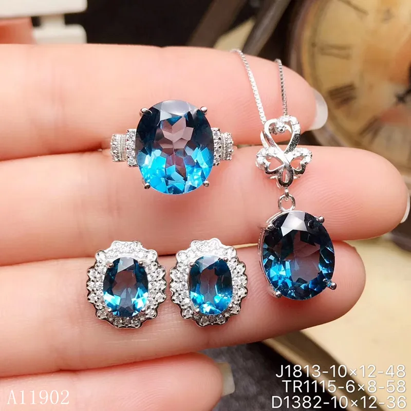 

KJJEAXCMY boutique jewels 925 sterling silver inlaid natural gemstone blue topaz ladies ring pendant earrings set support inspec