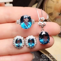 kjjeaxcmy boutique jewels 925 sterling silver inlaid natural gemstone blue topaz ladies ring pendant earrings set support inspec
