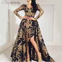 superkimjo robe de soiree black and gold detachable skirt evening dresses 2019 long sleeve arabic style evening gown